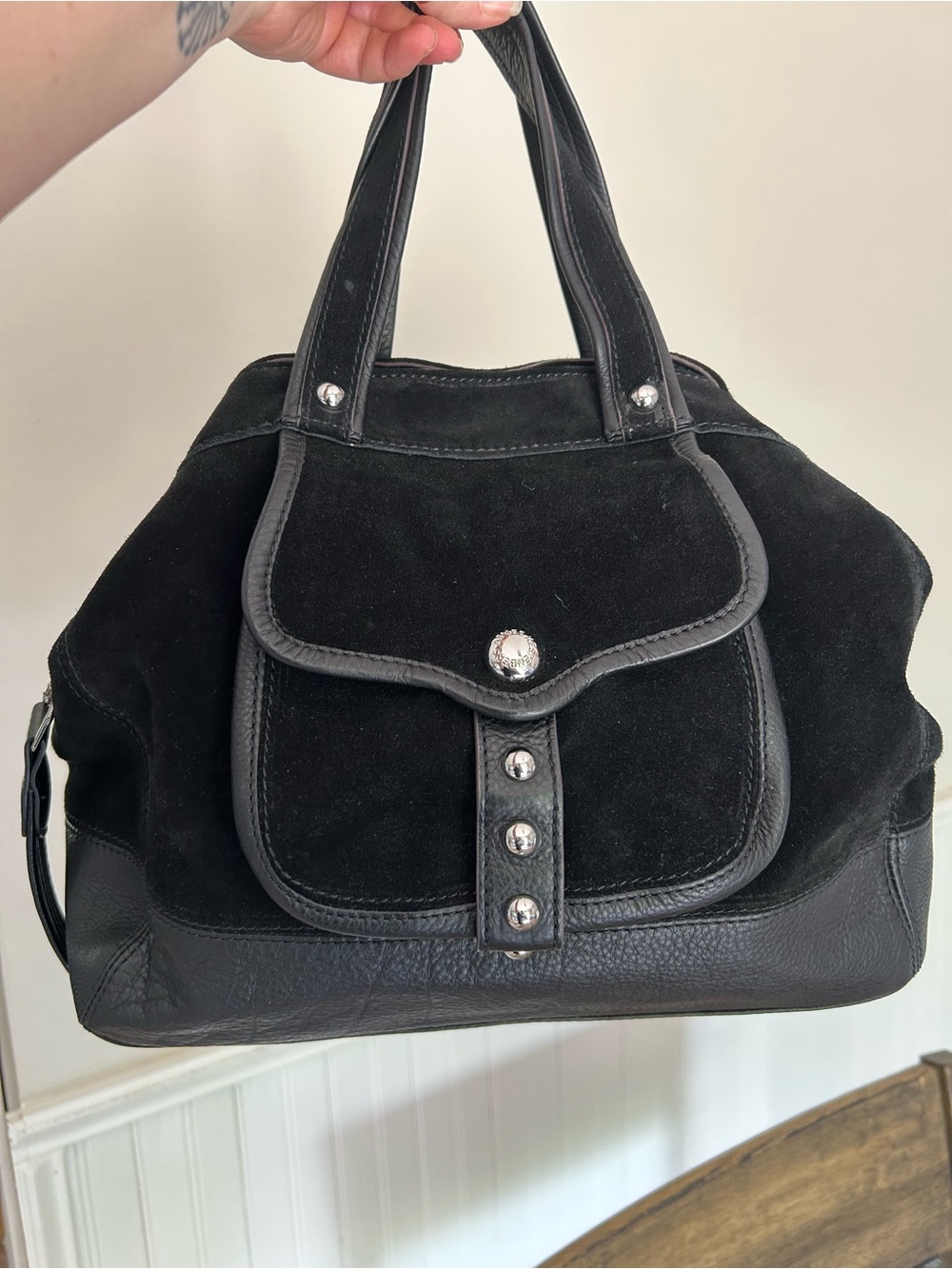 Aimee Kestenberg Black Suede & Leather Satchel Bag